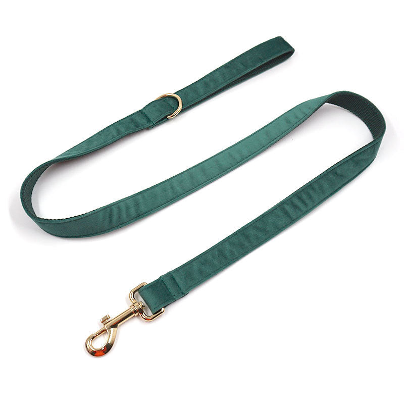 Green Velvet Pet Collar & Leash