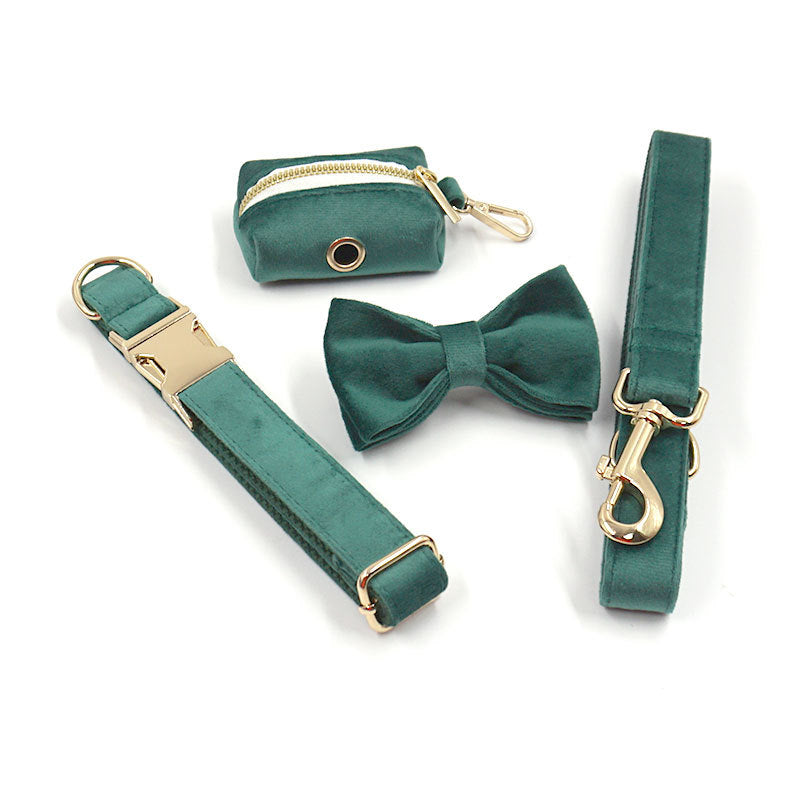 Green Velvet Pet Collar & Leash
