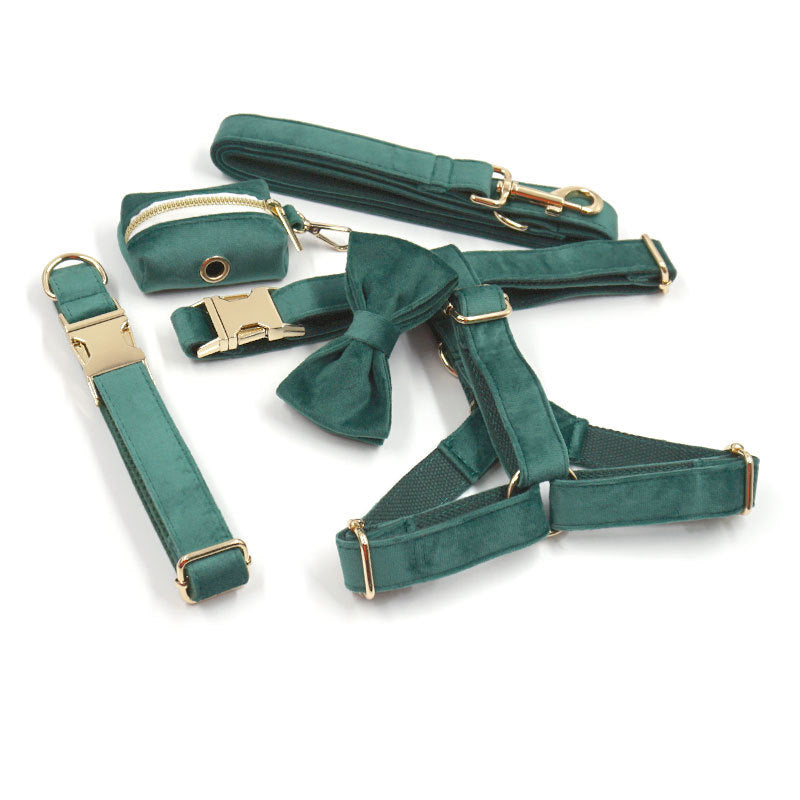 Green Velvet Pet Collar & Leash